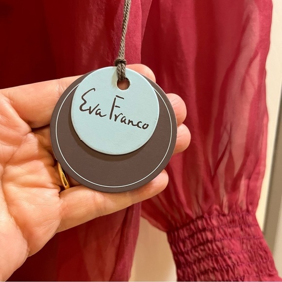 Anthropologie Eva Franco Silk Organza Deep Red Sheer Blouse Balloon Sleeves Sz M - Picture 12 of 12